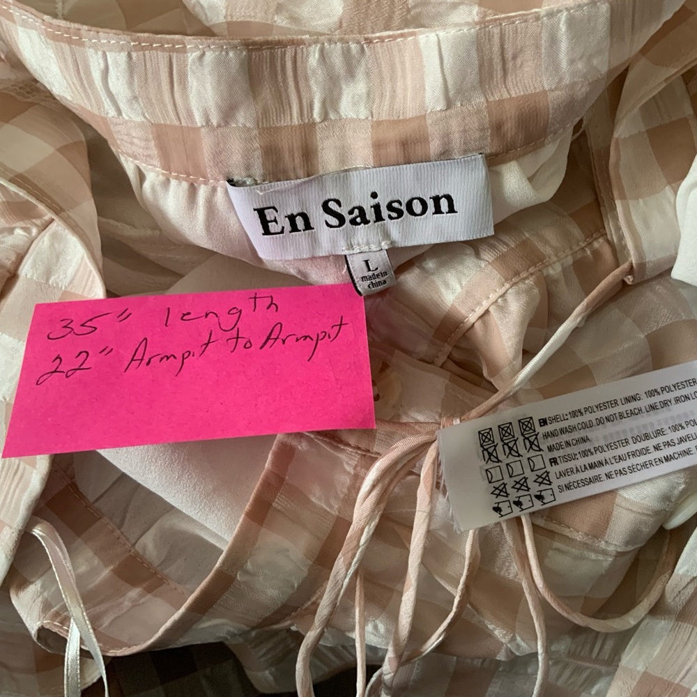 En Saison Beige and White Gingham Midi Dress - Picture 3 of 9